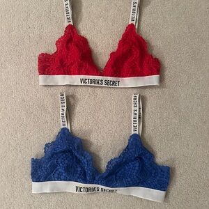 Victoria's Secret Red and Blue Lace Bralette Set